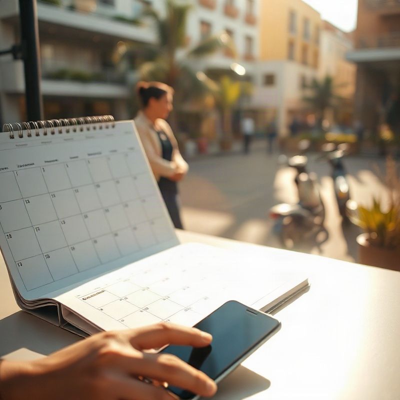 Calendário e smartphone sobre mesa clara em luz natural